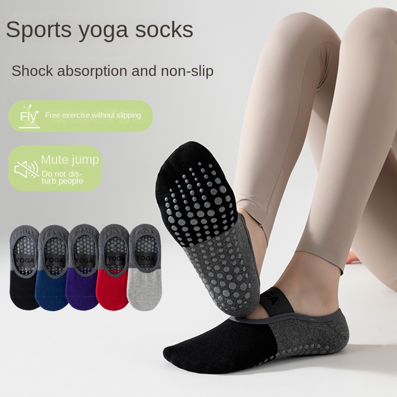 Pilates Yoga Fitness - ถุงเท้าโยคะมืออาชีพข้ามพรมแดน 5 คู่, ถุงเท้าฝ้ายแบบมีสายรัดซิลิโคนกันลื่นสำหรับพิลาทิส ฟิตเนส และเต้นรำ