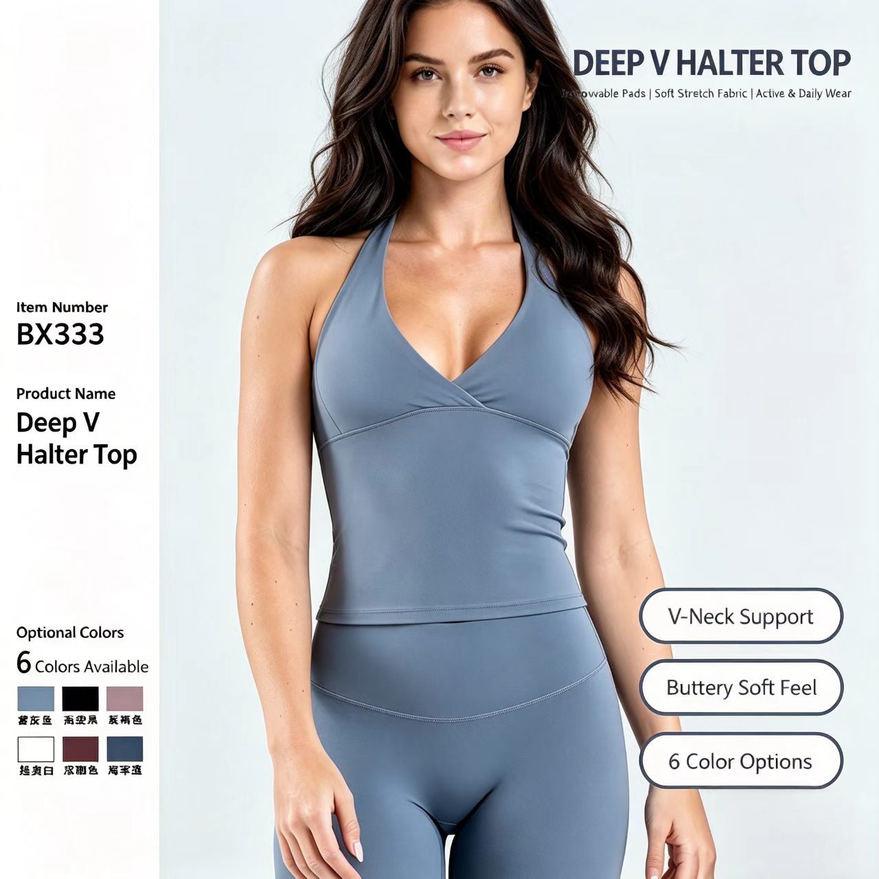 Pilates V Yoga - เสื้อกล้ามโยคะแบบผูกคอ DLG0 คอวี พร้อมบราในตัว, เสื้อกล้ามออกกำลังกายแบบยาวพร้อมแผ่นรองที่ถอดออกได้ สำหรับพิลาทิสและยิม