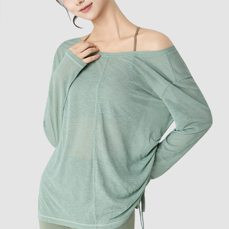 Pilates V Yoga - เสื้อโยคะ PofyBofy แบบหลวม คอวีลึก แขนยาว มีเชือกผูก