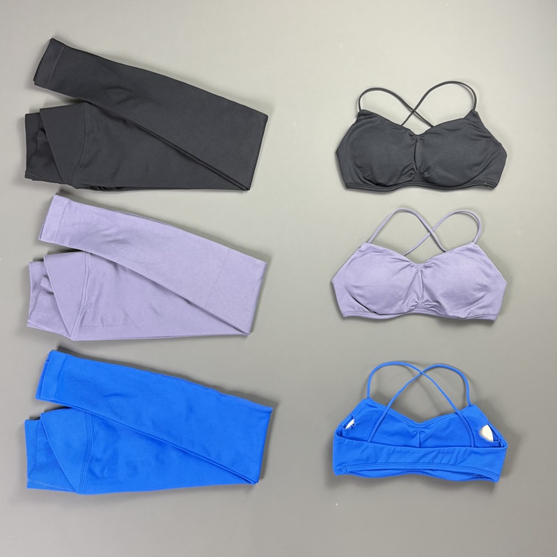 Pilates Yoga Legging - ชุดเลกกิ้งวิสัน 2 ชิ้นสำหรับผู้หญิง ชุดบราออกกำลังกายแบบเว้าหลัง และกางเกงฟิตเนสเอวไขว้ยกกระชับสะโพก ชุดออกกำลังกายพิลาทิสและยิม
