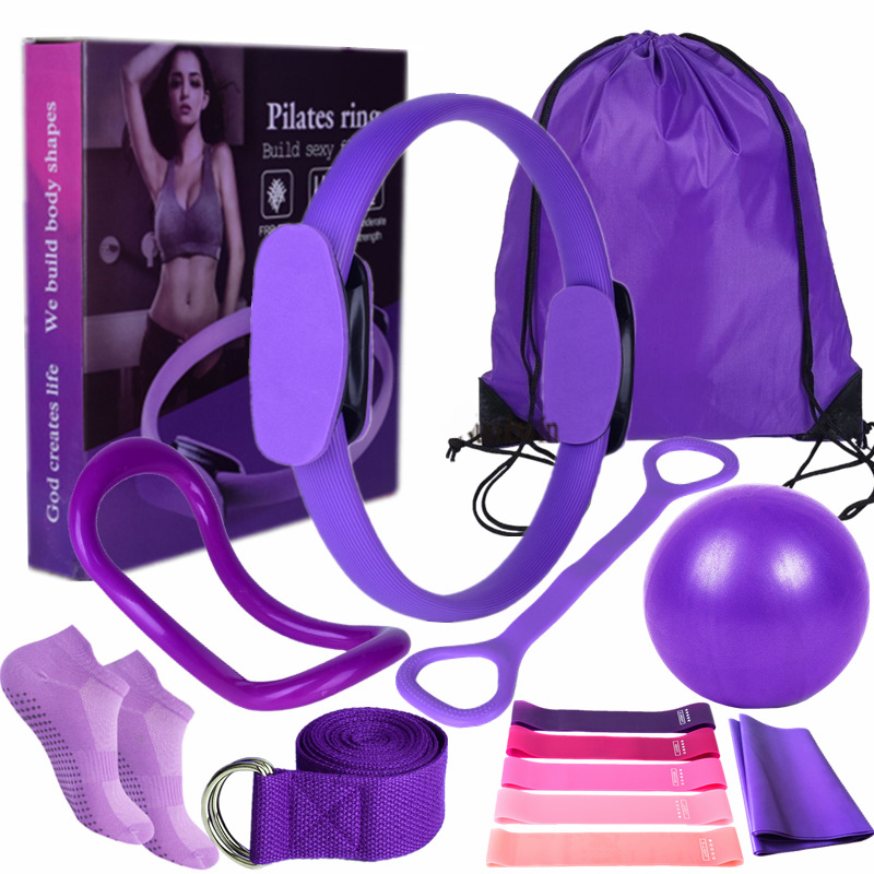 Pilates Toning Ball - ชุดอุปกรณ์พิลาทิสสำหรับผู้หญิง 14 ชิ้น พร้อมห่วงและลูกบอล อุปกรณ์พิลาทิสสำหรับใช้ที่บ้าน ชุดยางยืด